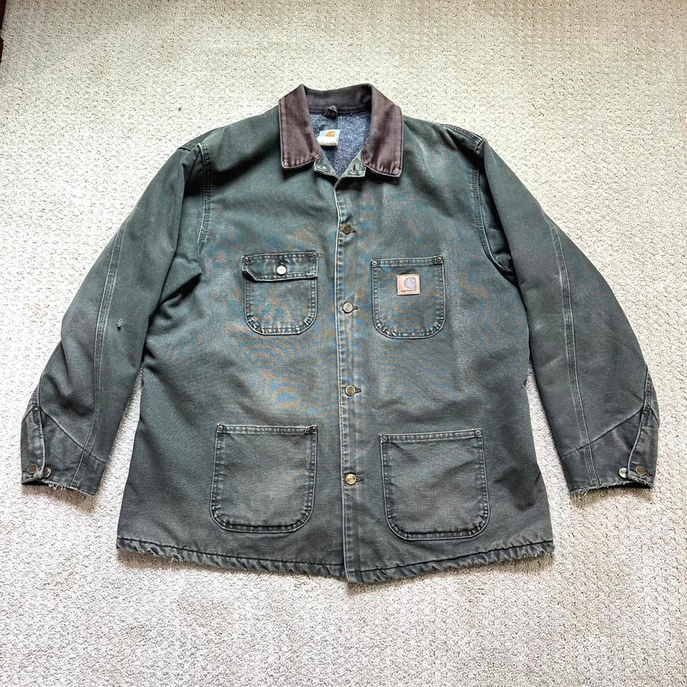Vintage Carhartt Chore Coat Mens XL Duck Blanket Lined Green Workwear Jacket USA